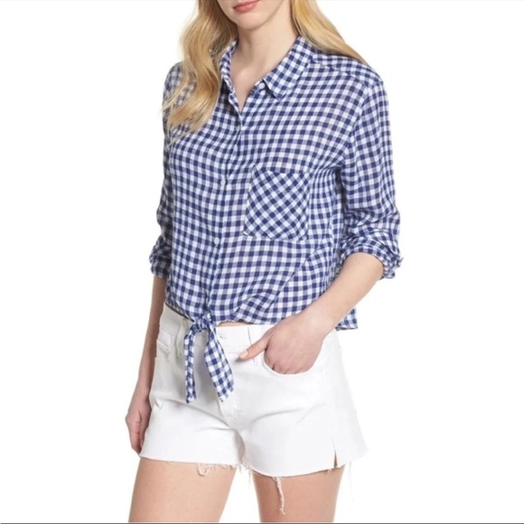 Rails Women's Blue Gingham Val Linen Blend Tie Front
Blouse Size XS Long Sleeve - Picture 14 of 15